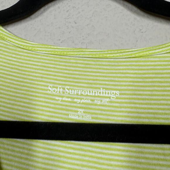 Soft Surroundings Plus 2X Claudia Shift Midi Dress Green Pinstriped Tiered - Picture 9 of 9